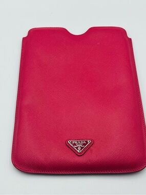 Prada Pink Leather Tablet Sleeve with Logo Plaque